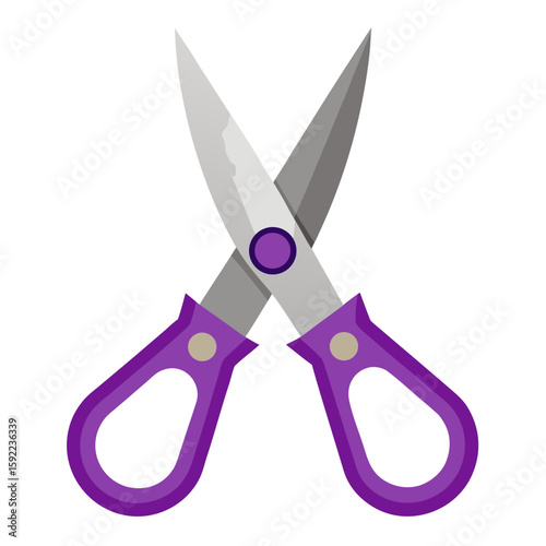 Sharp silver fabric shears with purple handle for sewing and crafting