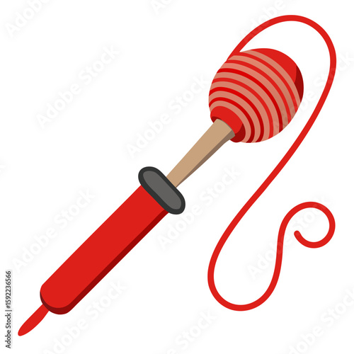 Illustration of a punch needle embroidery tool with a distinctive red handle