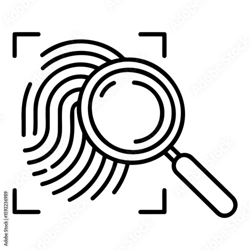 Fingerprint analysis icon, minimalistic design, black and white colors, forensic concept