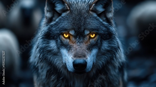 Grizzly wolf stares intently