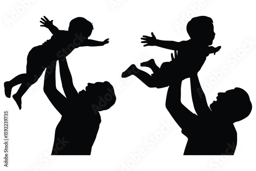 Father lifting child joyfully baby throwing