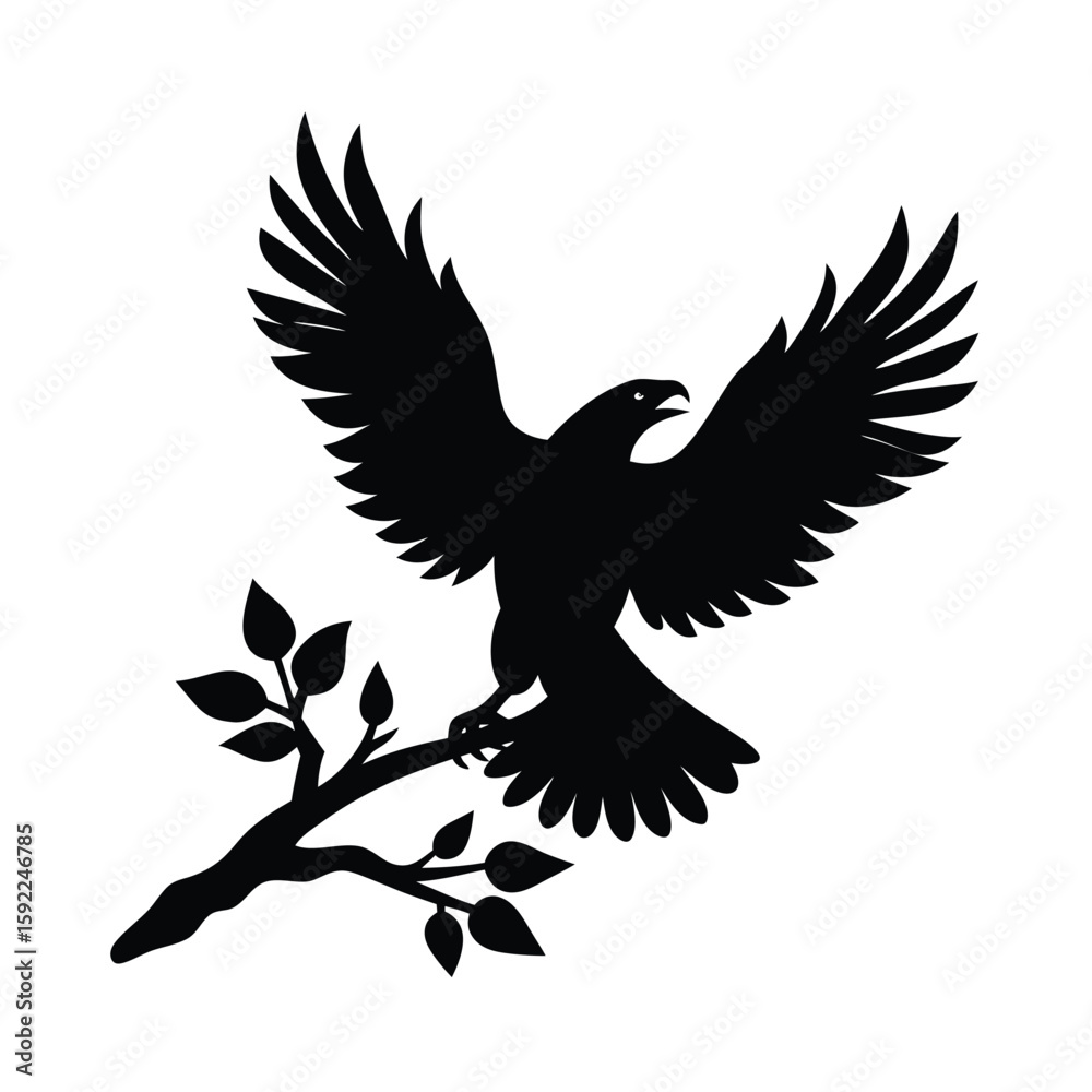 Obraz premium Majestic Eagle Perching On Bare Tree Limb Line Art Vector illustration