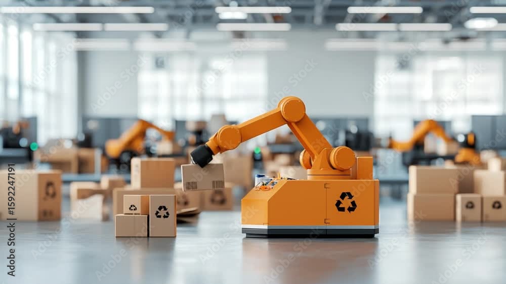 Robotic Arm Handling Recyclable Materials in Modern Warehouse Environment Robotic Arm Handling Recyclable Materials in Modern Warehouse Environment