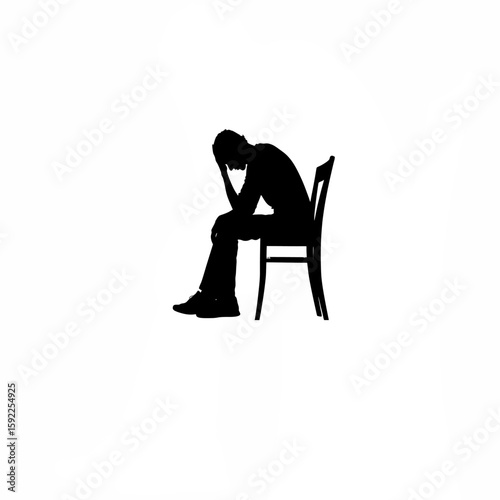 Silhouette of person holding head in frustration on white background
