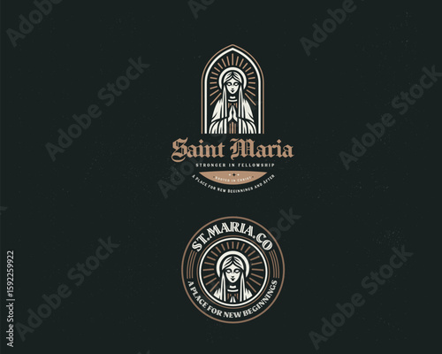 Lady Virgin Mary Mother of Jesus, Holy Mary church logo template for religious