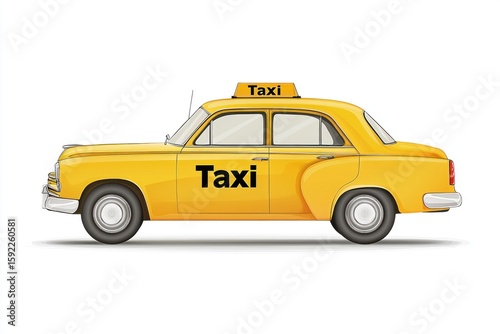 Taxi realistic isolated on white background. Yellow Taxi Car. Taxi Vehicle icon. City Transport Car. Classic Urban Taxi. Realistic Cab Car on white. Taxi Design Element. Taxi Car isolated on white.