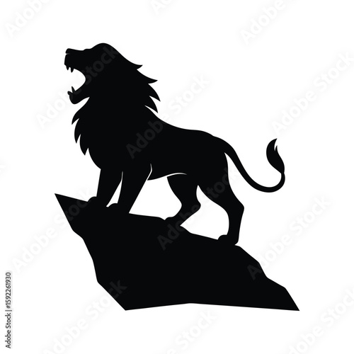 Lion Roaring Fiercely From A Cliff Overlooking Land Line Art Vector illustration