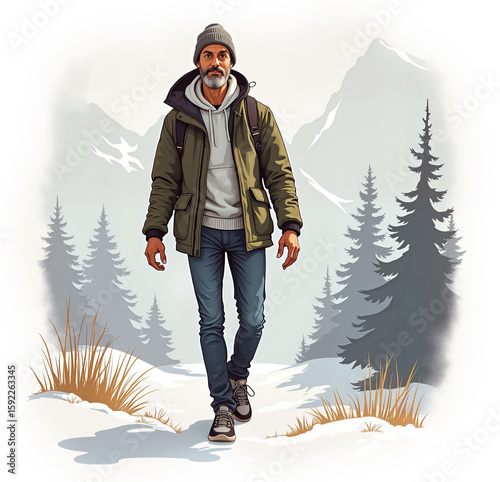 Man walking in snow scenary