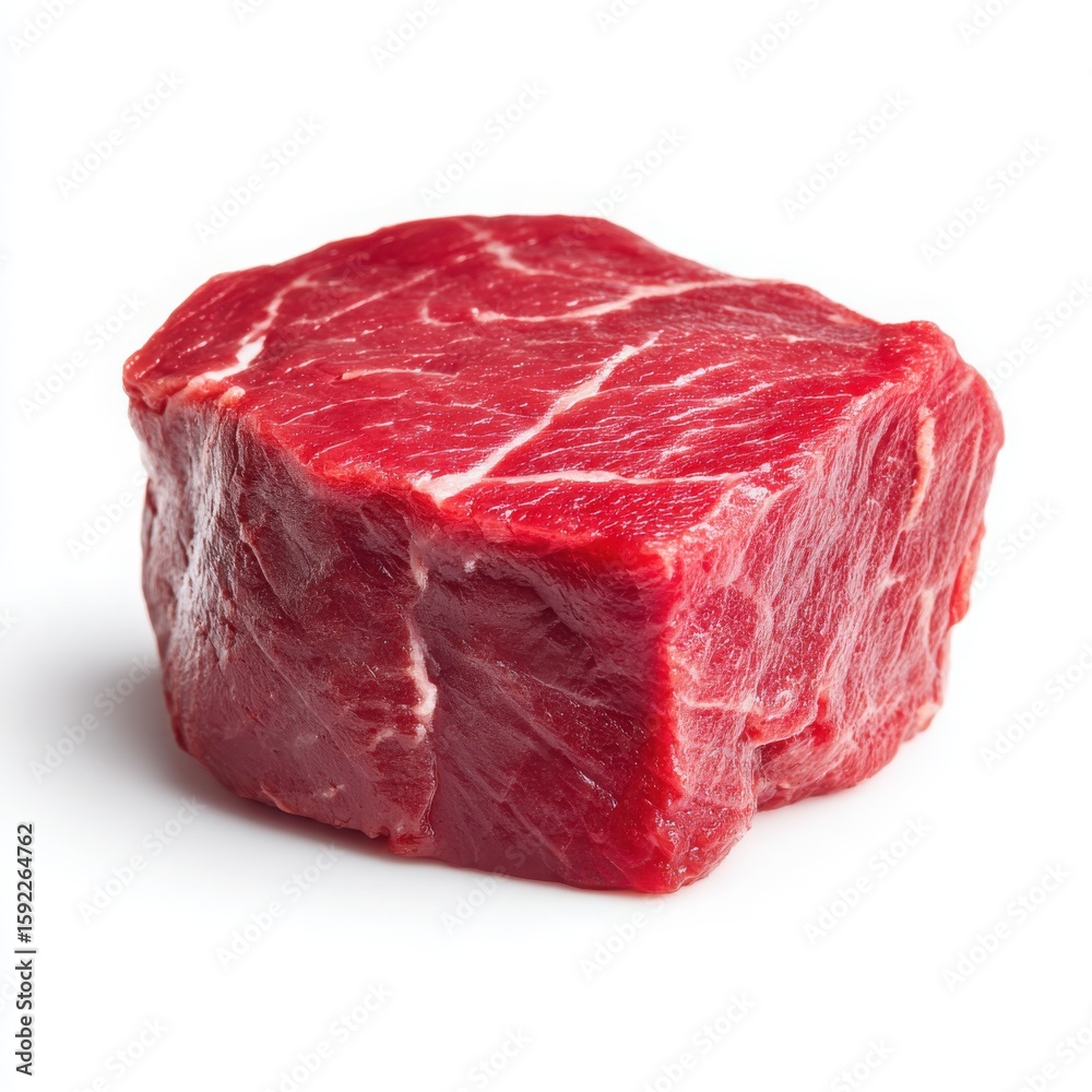 Fototapeta premium Fresh Raw Beef Tenderloin Steak Isolated on White Background, Premium Cut of Red Meat for Grilling or Cooking, High Quality Protein Source for Healthy Diet