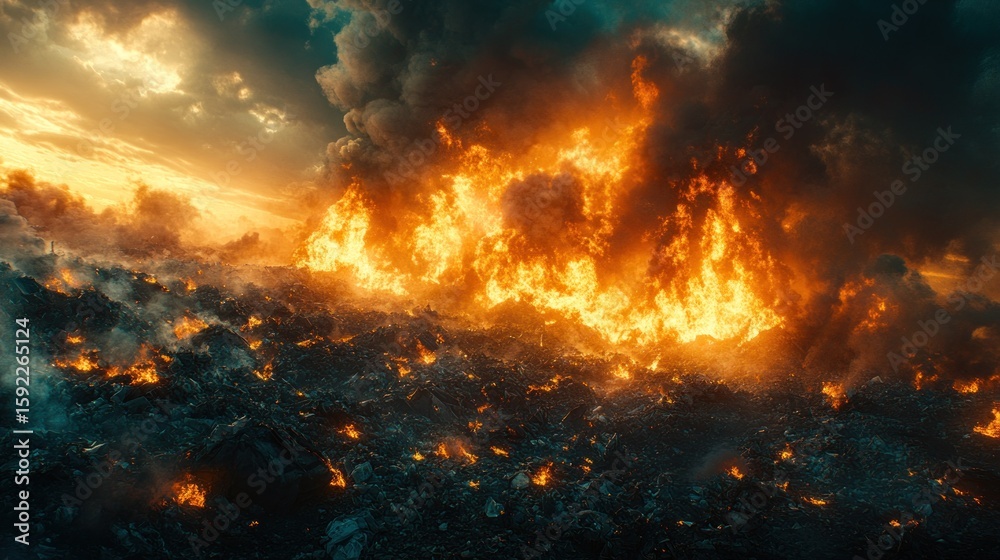 Fototapeta premium Massive wildfire engulfing landscape