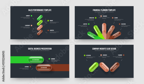 Project Performance Four Five Two Three Option Diagram Slideshow Layout Vector Illustration Bundle. Company Campaign 4 5 2 3 Element Infographic Frame Template Set.