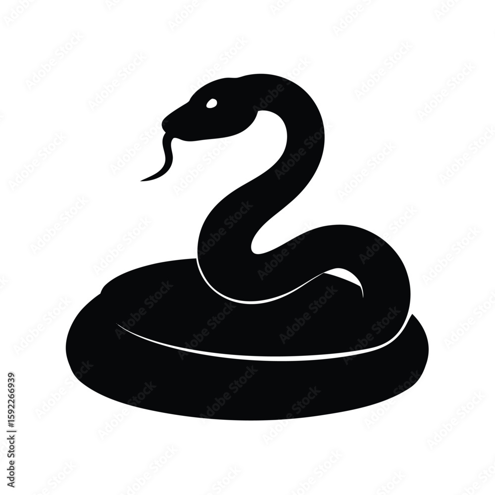 Fototapeta premium Snake Curled Comfortably On A Warm Rocky Platform Line Art Vector illustration