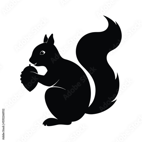 Squirrel Holding An Acorn In Forest Scene Line Art Vector illustration