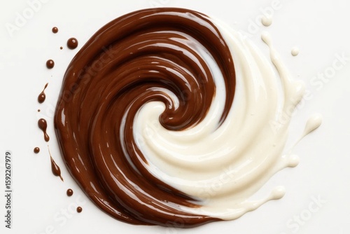 A delightful spiral of chocolate and vanilla swirls on a pristine white background, symbolizing the perfect blend of flavors