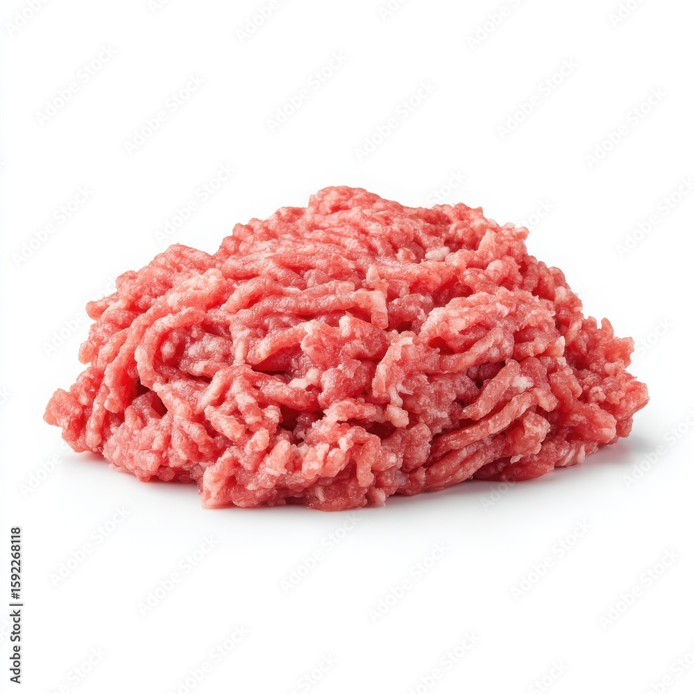 Fresh Ground Beef on White Background, Close-up of Raw Minced Meat for Cooking, Ingredient for Burgers, Meatballs, Bolognese Sauce, and Other Recipes Fresh Ground Beef on White Background, Close-up of Raw Minced Meat for Cooking, Ingredient for Burgers, Meatballs, Bolognese Sauce, and Other Recipes