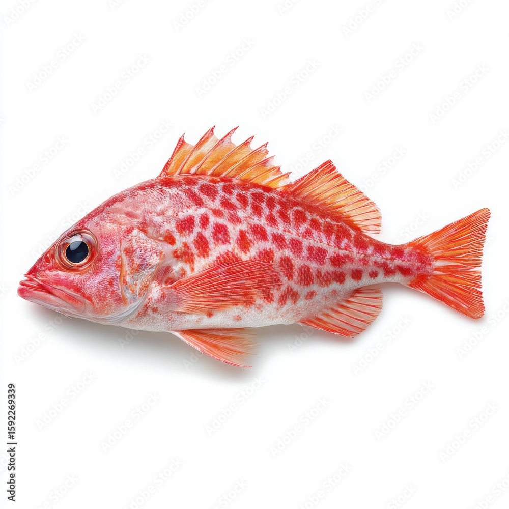 Fototapeta premium Fresh Red Rockfish Isolated on White Background, Vibrant Seafood Still Life, Culinary Ingredient, Healthy Eating, High Resolution