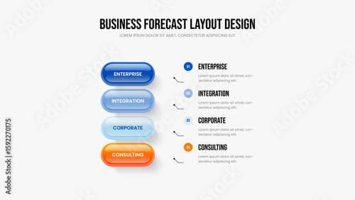 Creative Showcase Four Element Infographic Slide Design. Product Innovation Frame Template Vector Illustration. Enterprise Visualization 4 Option Diagram Presentation Layout.