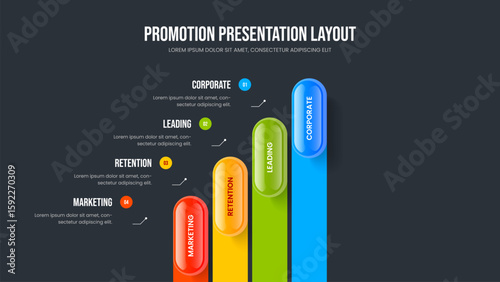 Creative Profile Four Element Diagram Frame Template. Advertising Performance Slide Layout Vector Illustration. Corporate Launch 4 Option Infographic Slideshow Design.