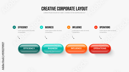 Marketing Briefing Four Element Infographic Slide Template. Creative Campaign Frame Design Vector Illustration. Investor Overview 4 Option Diagram Presentation Layout.