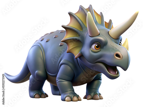Fototapeta Naklejka Na Ścianę i Meble -  Cute cartoon triceratops dinosaur with three horns isolated on transparent background