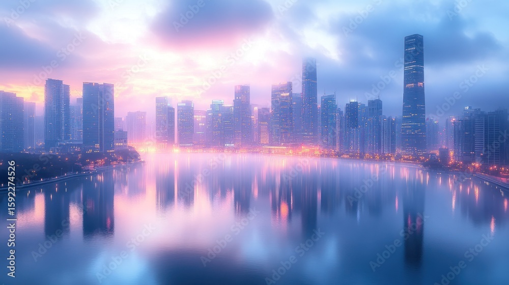 Fototapeta premium Misty Sunrise Cityscape