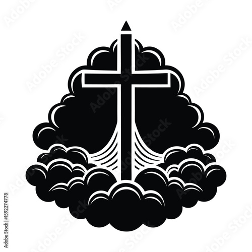 Christian Cross Rising Through Clouds Faith Hope Religion