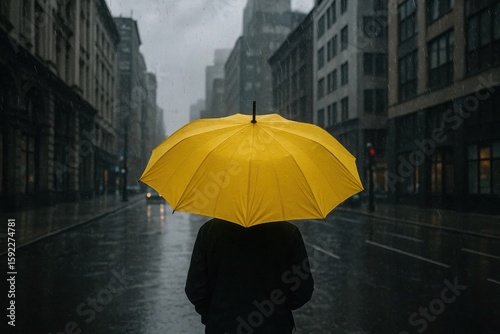 A Lone Yellow Umbrella in a Stormy Night