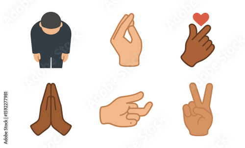 Diverse hand gestures and bowing figure compilation