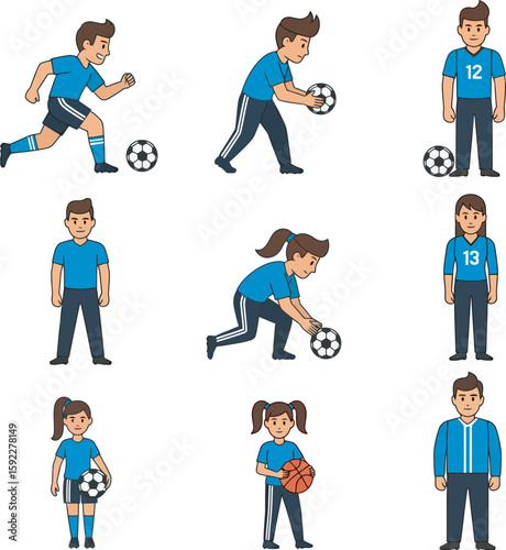 Cartoon illustration of various children playing different sports, including soccer and basketball.