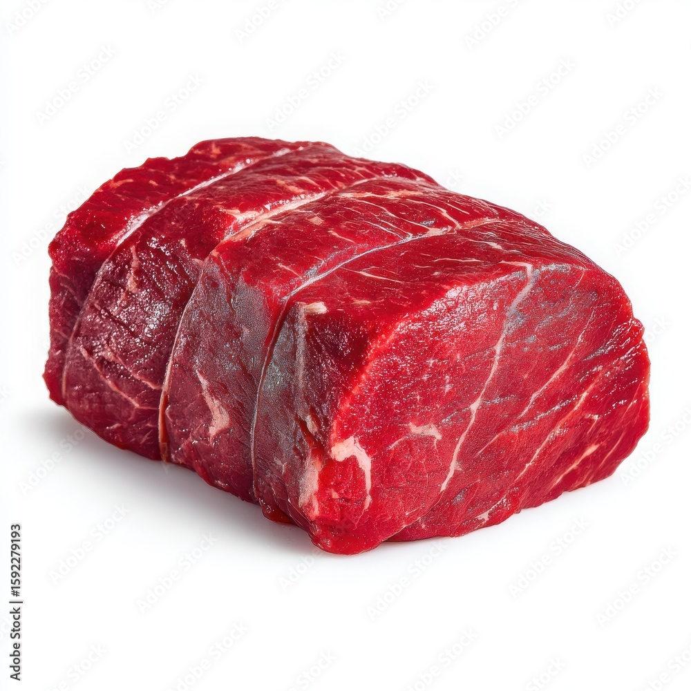Obraz premium Fresh Raw Beef Roast Isolated on White Background, Ready for Cooking, Perfect for Grilling, Roasting, or Slow Cooking, High Quality Meat Cut