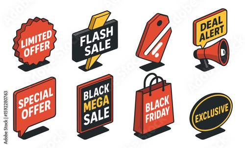 Black friday deals and sales icons featuring special offers and discounts