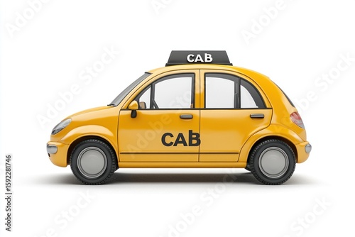 Realistic Taxi car isolated on white background. Urban Cab Car. Cab Vehicle icon. City Transport Car. Classic Urban Taxi. Realistic Taxi Car on white. Cab Design Element. Taxi isolated on white. 