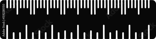 Measuring tool in black and white shows scale, length, inches and metric, ideal for educational resources and technical applications.