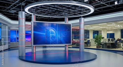 Television studio, virtual studio set. ideal for green screen compositing.