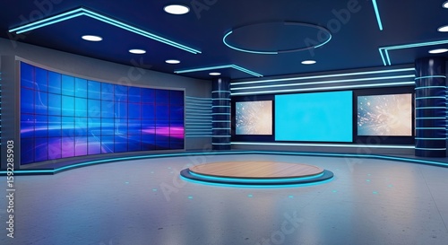 Television studio, virtual studio set. ideal for green screen compositing.