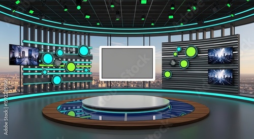 Television studio, virtual studio set. ideal for green screen compositing