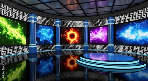 Television studio, virtual studio set. ideal for green screen compositing
