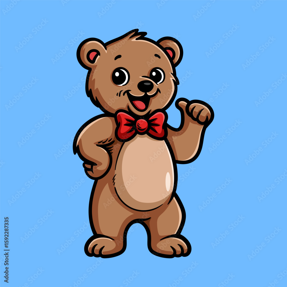 Fototapeta premium fun bear with bow ties colorful cartoon character isolated drawing line style sketch classic vintage design illustration