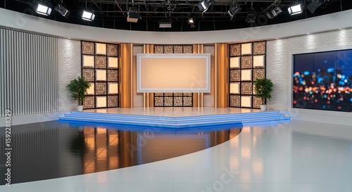 Television studio, virtual studio set. ideal for green screen compositing. 