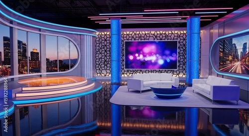 Television studio, virtual studio set. ideal for green screen compositing,