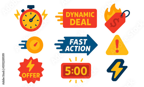 Dynamic deal sale icons with fast action and timely offers for promotions