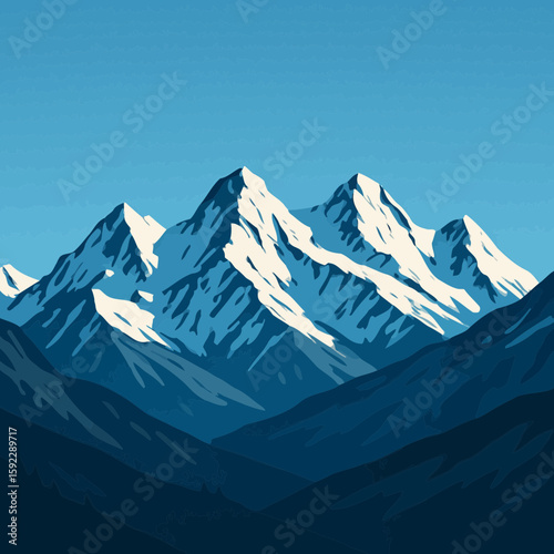 Minimalist Flat Style Mountain Peak Landscape with Snow Cap Illustration