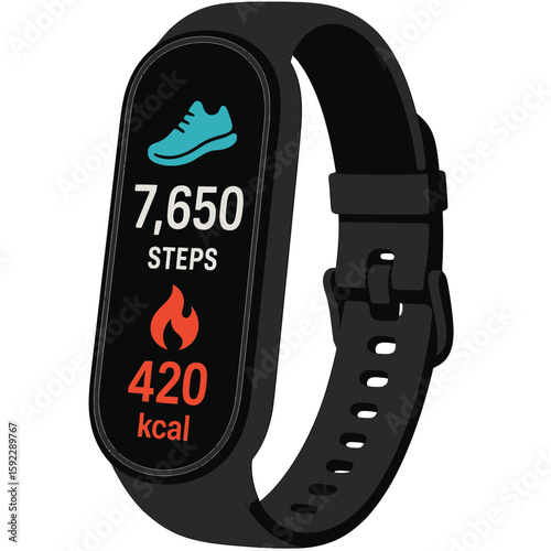 Flat Illustration Fitness Tracker with Step Counter and Calorie Burned