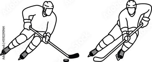 Download hockey player vector illustration ice skating sport game equipment outline free image graphic design, editable vector.