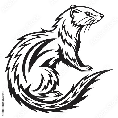 Meerkat curled up with tribal tattoo style illustration