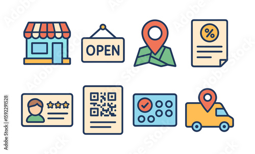 Icons representing local business essentials and advertising features