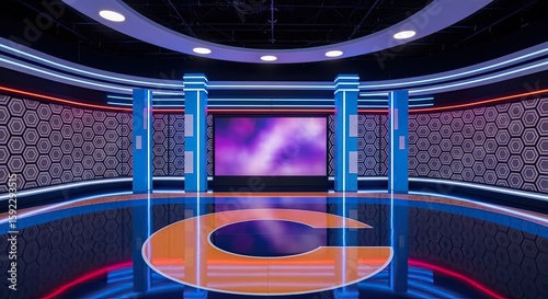 Television studio, virtual studio set. ideal for green screen compositing.