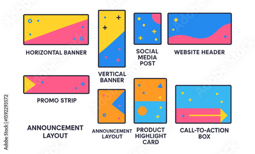 Colorful graphic design templates for banners and social media posts