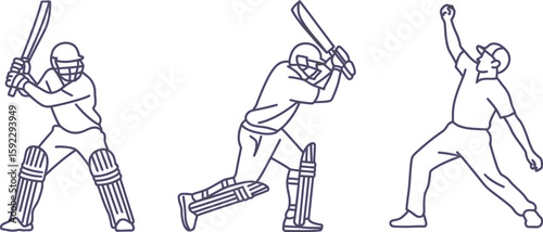 Cricket players illustration vector art batsman bowler sport game team match competition activity, editable vector.