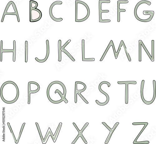 A–Z vector alphabet with soft, rounded letters in pastel tones. Perfect for nursery posters, kids’ designs and playful baby decor.